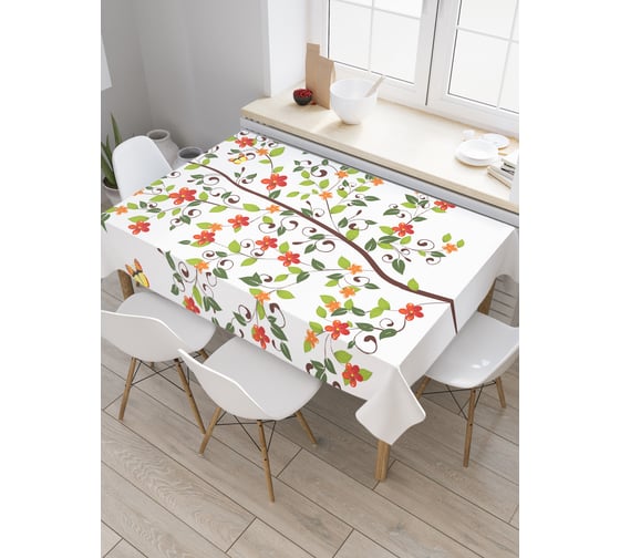Прямоугольная скатерть JoyArty Птицы на цветущем дереве из сатена tc_32184_120x145 1