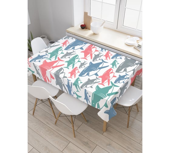 Прямоугольная скатерть JoyArty Нашествие акул из сатена tc_19813_120x145 1