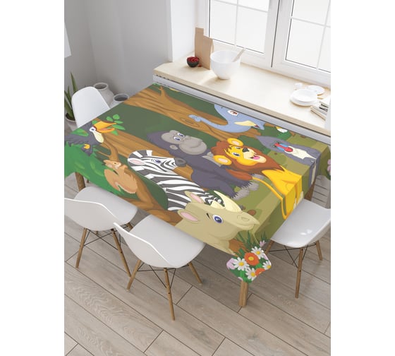 Прямоугольная скатерть JoyArty Собрались зверюшек из сатена tc_29485_120x145 1