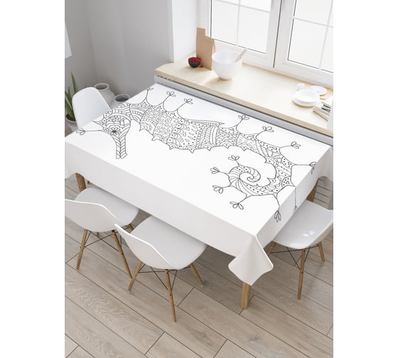 Прямоугольная скатерть JoyArty Морской конек в узоре из сатена tc_20918_120x145 1