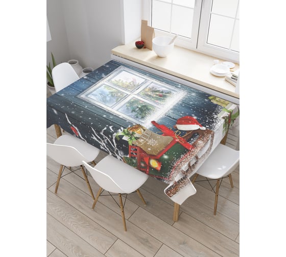 Прямоугольная скатерть JoyArty Игрушки у окна из сатена tc_21457_120x145 1