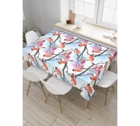 Прямоугольная скатерть JoyArty Снегири на рябиновых ветках из сатена tc_38391_120x145