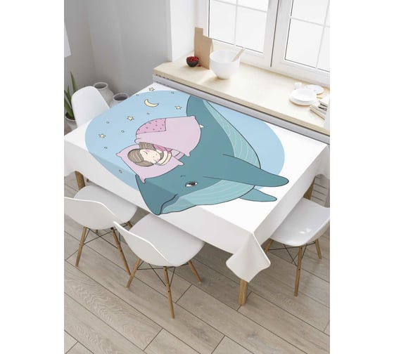 Прямоугольная скатерть JoyArty Девочка с китом из сатена tc_59830_120x145 1