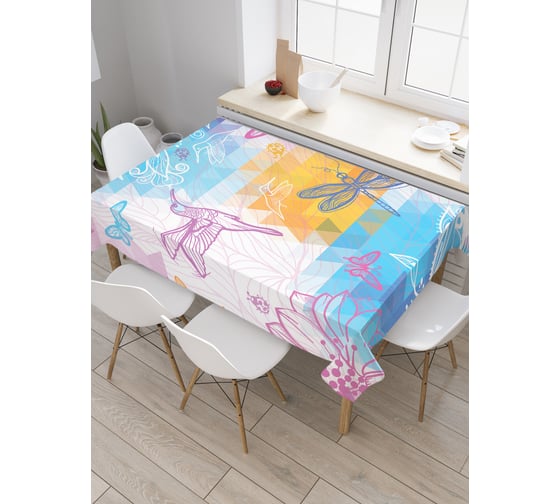 Прямоугольная скатерть JoyArty Птица в мире насекомых из сатена tc_18361_120x145 1