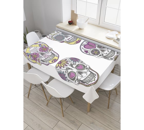 Прямоугольная скатерть JoyArty Разукрашенные черепа из сатена tc_35943_120x145 1
