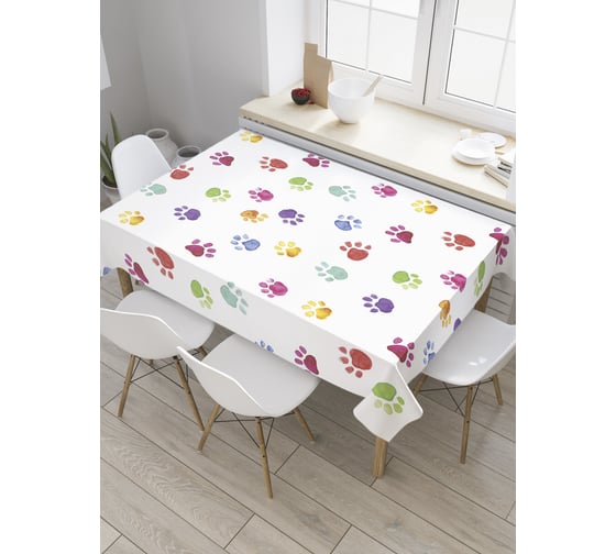 Прямоугольная скатерть JoyArty Разноцветные следы из сатена tc_32318_120x145 1