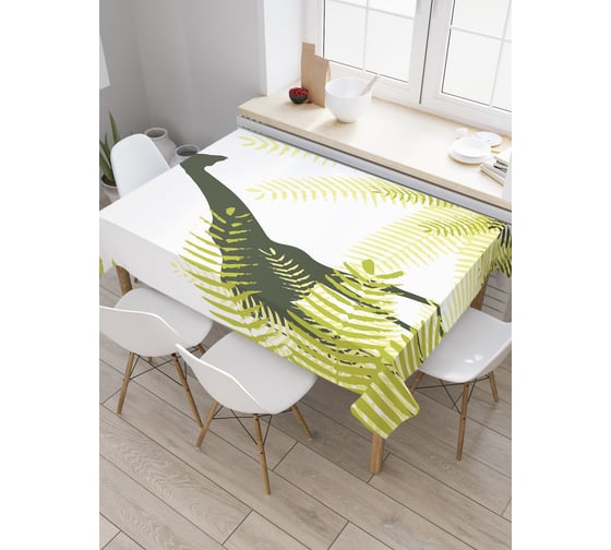 Прямоугольная скатерть JoyArty Жираф у папоротника из сатена tc_21723_120x145 1