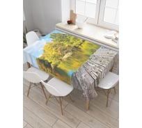 Прямоугольная скатерть JoyArty Деревянный мост у озера из сатена tc_30026_120x145