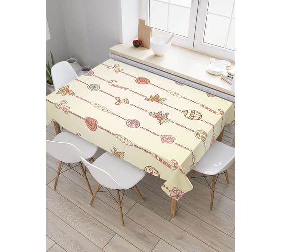 Прямоугольная скатерть JoyArty Елочные игрушки из сатена tc_185479_120x145
