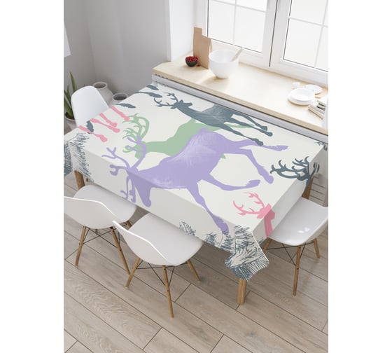 Прямоугольная скатерть JoyArty Разноцветные олени из сатена tc_5019_120x145 1