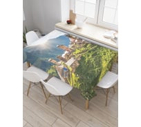 Прямоугольная скатерть JoyArty Горные дома из сатена tc_20641_120x145