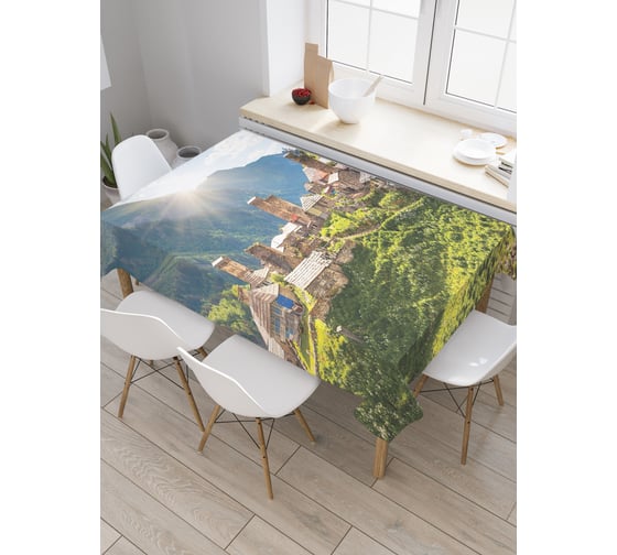 Прямоугольная скатерть JoyArty Горные дома из сатена tc_20641_120x145