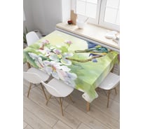 Прямоугольная скатерть JoyArty Птицы на ветке вишни из сатена tc_30143_120x145