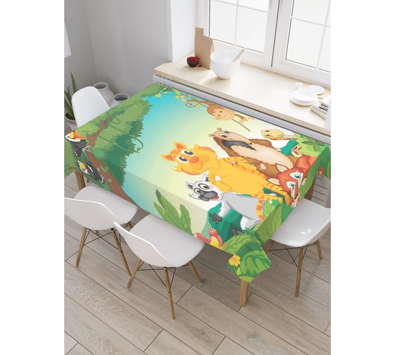 Прямоугольная скатерть JoyArty Животные в джунглях из сатена tc_37592_120x145 1