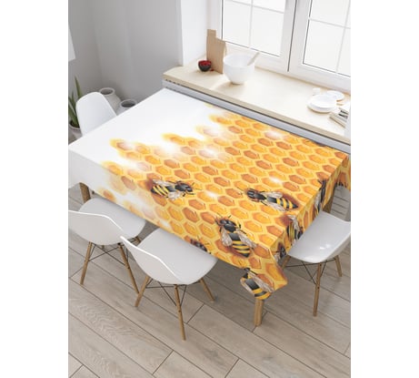 Прямоугольная скатерть JoyArty Пчелы на сотах из сатена tc_29093_120x145