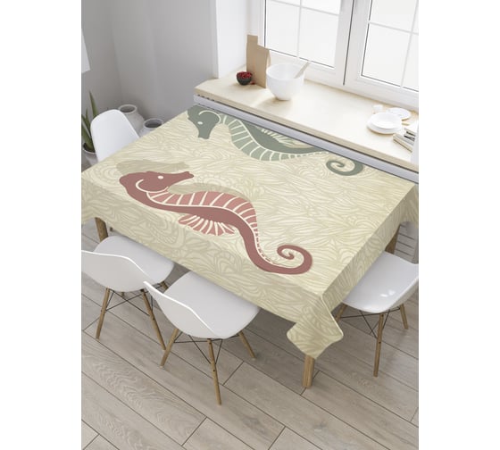 Прямоугольная скатерть JoyArty Дуэт морских коньков из сатена tc_8995_120x145 1