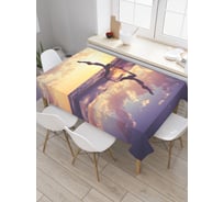 Прямоугольная скатерть JoyArty Занятие йогой на берегу из сатена tc_37572_120x145