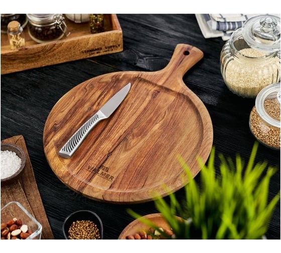 Разделочная доска Walmer SAFARI круглая, с ручкой, 38.5x29x1.5 см W21083829