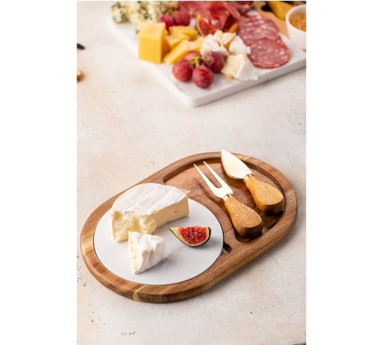Набор для сыра Walmer CHEESY 4 предмета, доска сервировочная, подставка круглая, нож для пармезана W21090443