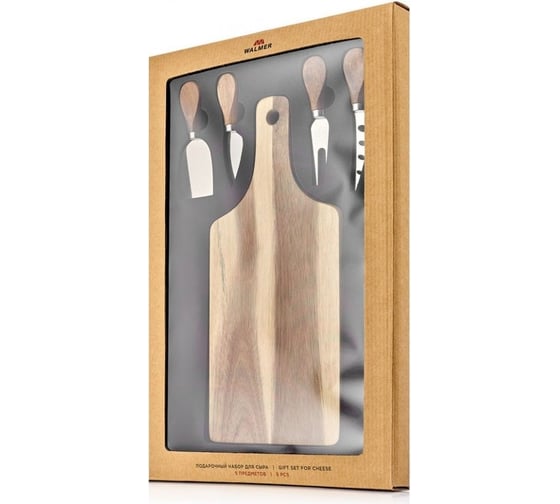 Подарочный набор Walmer CHEESY 5 предметов, доска сервировочная, 4 ножа для сыра W21090423