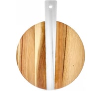 Сервировочная доска Walmer STATE круглая, с ручкой, 26x34x1.5 см, белый мрамор W21092634