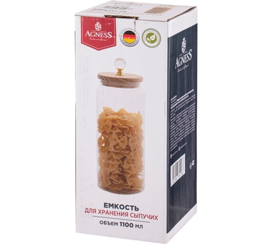 Емкость для сыпучих продуктов Agness KRISTALL 1100 МЛ 889-108
