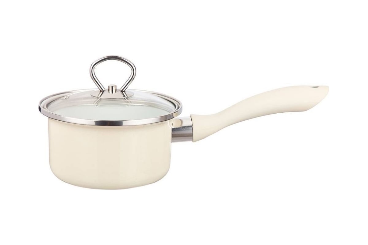 Эмалированный ковш Agness DELUXE со стеклянной крышкой, с эффектом ...