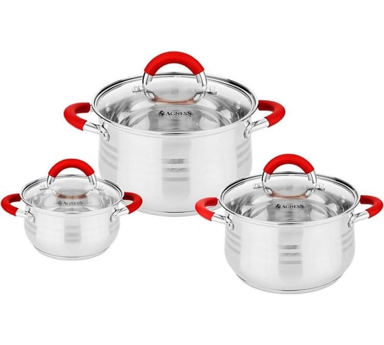 Набор кастрюль Agness со стеклянными крышками, 6 предметов 1.7/2.6/3.5 л 937-511 1