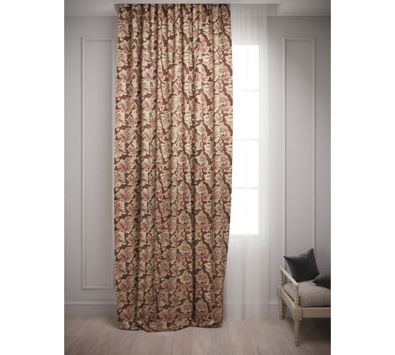 Штора Костромской текстиль Жаккард Листва бордовый, 150x260 см 00-00803193