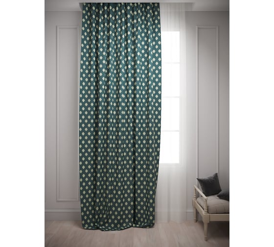 Штора Костромской текстиль Жаккард Вензель бирюзовый, 200x260 см 00-00803686