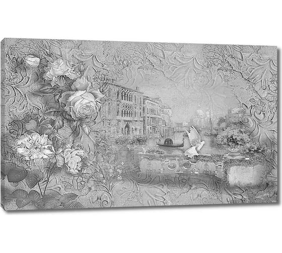 Картина ООО Первое ателье Венеция в черно-белых тонах в обрамлении из цветов 35x22 см ps97368-1 1