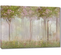 Картина ООО Первое ателье Олень с олененком в туманном цветущем лесу 60x44 см ps78660-3