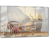 Картина ООО Первое ателье Вид на залив и парусник через окно 35x23 см ps78667-1