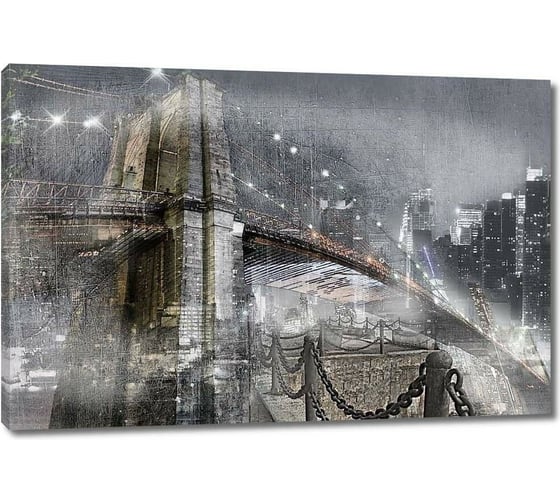 Картина ООО Первое ателье Коллаж ночной город и мост 90x60 см ps78675-2 1