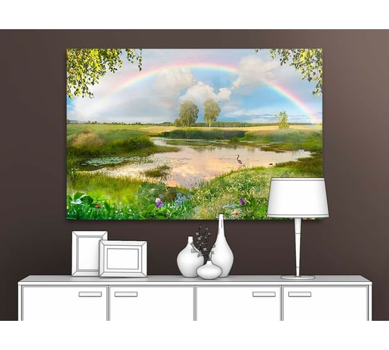 Картина ООО Первое ателье Радуга над речкой 90x60 см ps94739-2
