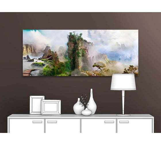 Картина ООО Первое ателье Панорама со скалами в тумане 60x24 см ps28435-3