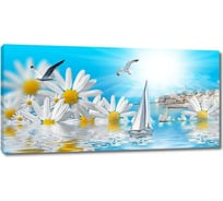 Картина ООО Первое ателье Картинка с большими ромашками и лодкой 80x40 см ps28774-4
