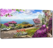 Картина ООО Первое ателье Живописная улочка с розовыми цветами 60x35 см ps28610-3