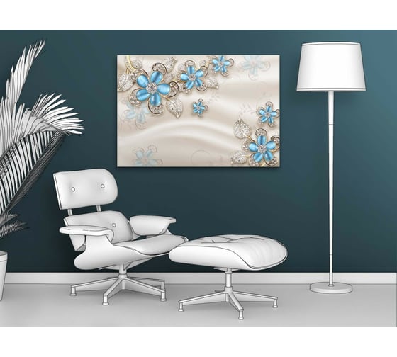 Картина ООО Первое ателье Голубые цветы на ткани 88x60 см ps94728-2