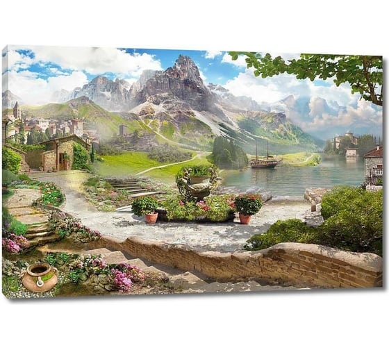 Картина ООО Первое ателье Дорога в город рядом с рекой 90x60 см ps28693-2
