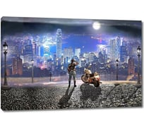 Картина ООО Первое ателье Девушка с мотоциклом над ночным городом 115x77 см ps28587-5