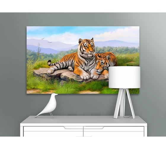Картина ООО Первое ателье Два ярких тигра на камне 100x60 см ps28625-2