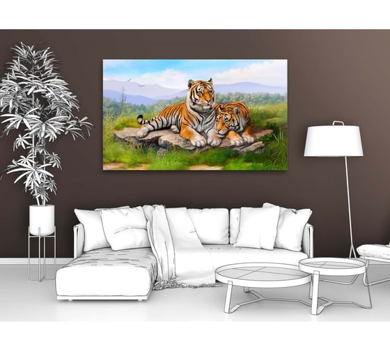 Картина ООО Первое ателье Два ярких тигра на камне 100x60 см ps28625-2