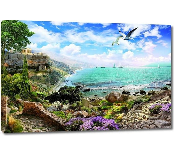 Картина ООО Первое ателье Живописная набережная с цветами 90x60 см ps28716-2 1