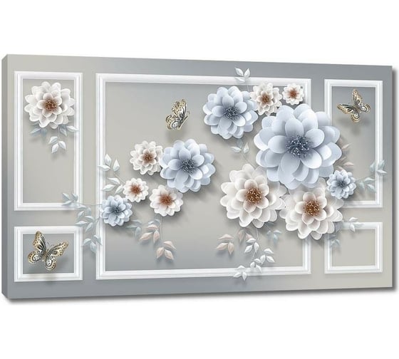 Картина ООО Первое ателье Рамки с голубыми и белыми георгинами 115x72 см ps142292-5 1