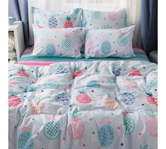 Комплект постельного белья Веселина Pineapple 70679-1+70521-2 бязь, 120 гр, евро, 70x70, 2 стандарт 4660056175648