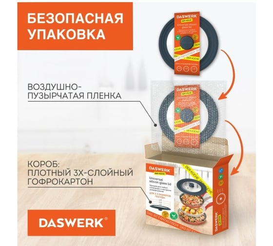 Универсальная крышка для любой сковороды и кастрюли DASWERK 3 размера (16-18-20 см) серая, 607585