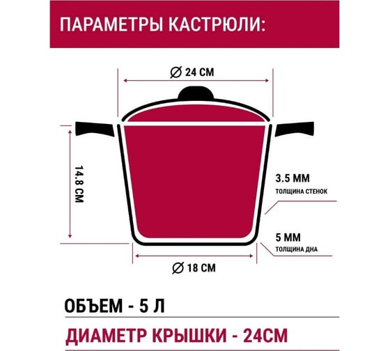 Литая кастрюля VARI "Pietra" с антипригарным покрытием, D24см GR46124
