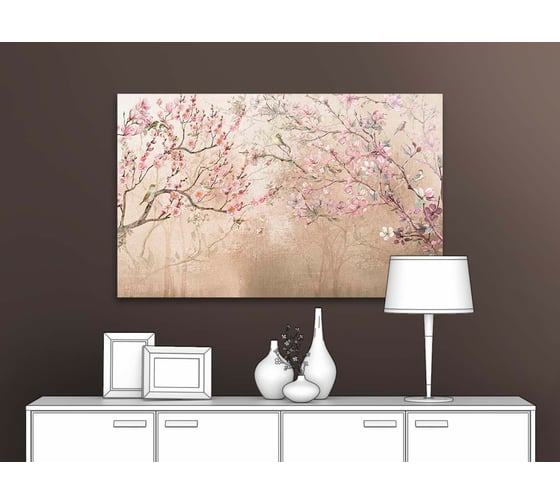 Картина Первое ателье "Цветущая сакура на бежевом фоне" 60x38 ШxВ ps98646-3