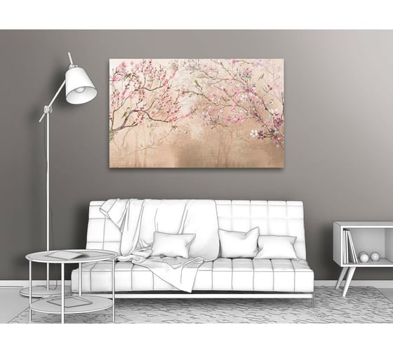 Картина Первое ателье "Цветущая сакура на бежевом фоне" 60x38 ШxВ ps98646-3